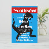 T Rex Dinosaur Bleu Rouge Anniversaire Invitation (Debout devant)