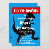 T Rex Dinosaur Bleu Rouge Anniversaire Invitation (Devant / Derrière)