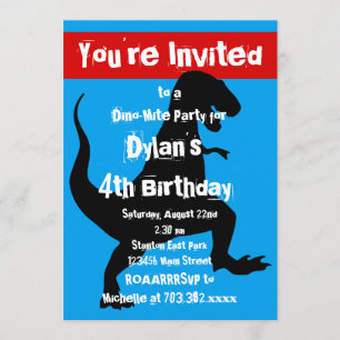 T Rex Dinosaur Bleu Rouge Anniversaire Invitation