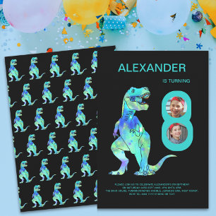 T-Rex Dinosaur Boys 8e verjaardagsfeest foto Kaart