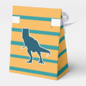 T-rex dinosaur cartoon geel en blauw voor jongens bedankdoosjes (Achterkant)