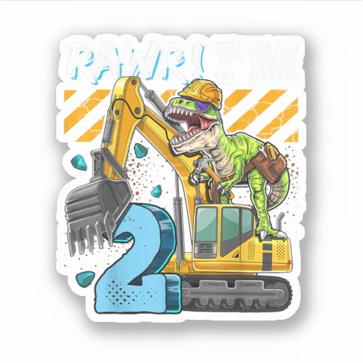 T Rex Dinosaur Construction Pet Excavator 2Nd Birt Sticker (Voorkant)