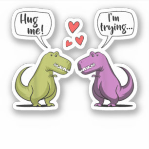 T-Rex Dinosaur Couple Hug me Valentijnsdag Funny Sticker