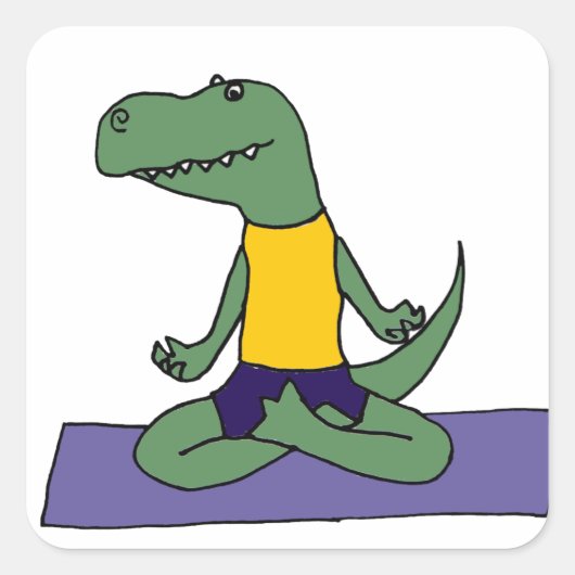 T-Rex Dinosaur Doing Yoga Vierkante Sticker (Voorkant)