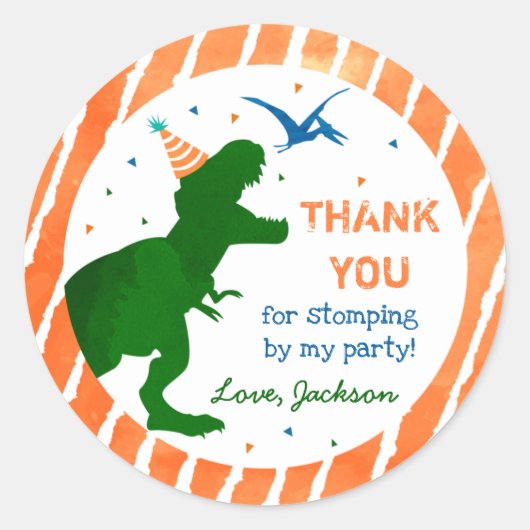 T-rex Dinosaur Drie Rex Party Dank u Stickers (Voorkant)