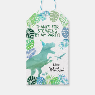 T-Rex Dinosaur Greenery Birthday Dank u Cadeaulabel