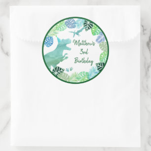T-Rex Dinosaur Greenery Birthday Ronde Sticker