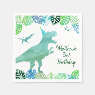 T-Rex Dinosaur Greenery Birthday Servet