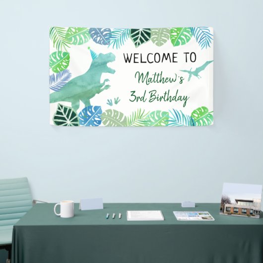 T-Rex Dinosaur Greenery Birthday Spandoek (Beurs)