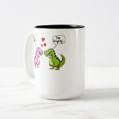 T-Rex Dinosaur Hug me Funny Couke Tweekleurige Koffiemok (Voorkant links)