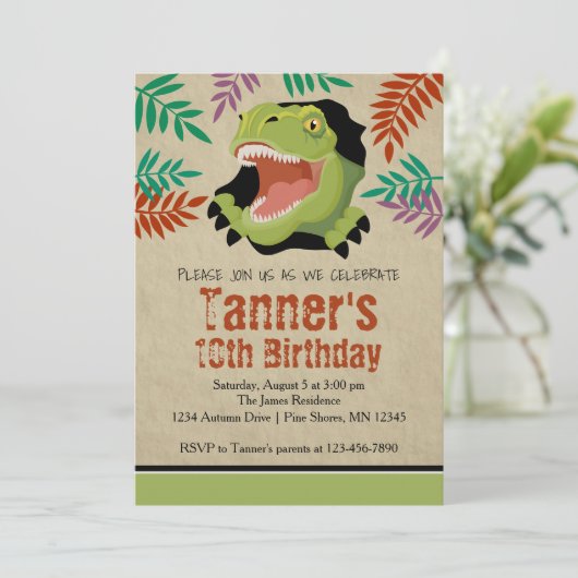 T Rex Dinosaur Invitations d'anniversaire (Debout devant)