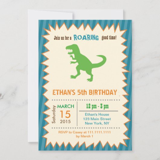 T Rex Dinosaur Invitations de fête d'anniversaire (Devant)