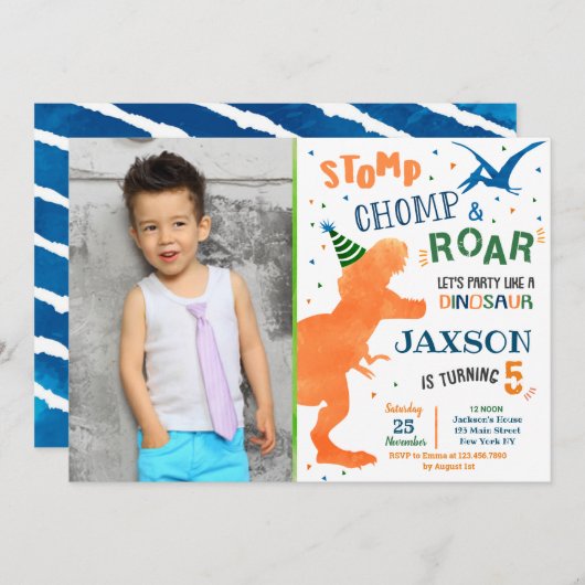 T-Rex Dinosaur Invitations de fête d'anniversaire (Devant / Derrière)