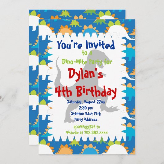 T Rex Dinosaur Invitations de fête d'anniversaire (Devant / Derrière)