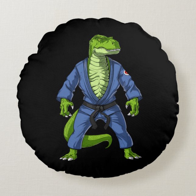 T-Rex Dinosaur Jiu-Jitsu Rond Kussen (Voorkant)