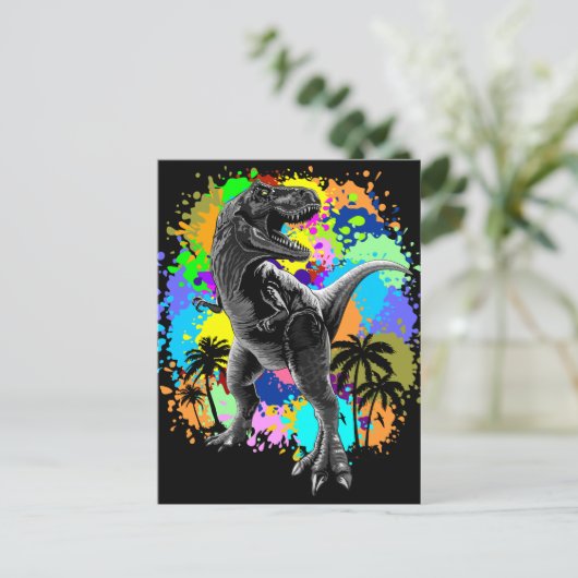 T-Rex Dinosaur Jurassic Reptile on Paint Stains Briefkaart (Staand voorkant)