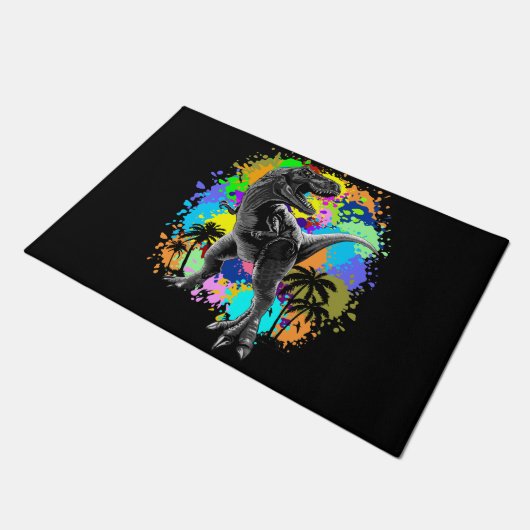 T-Rex Dinosaur Jurassic Reptile on Paint Stains Deurmat (Schuin)
