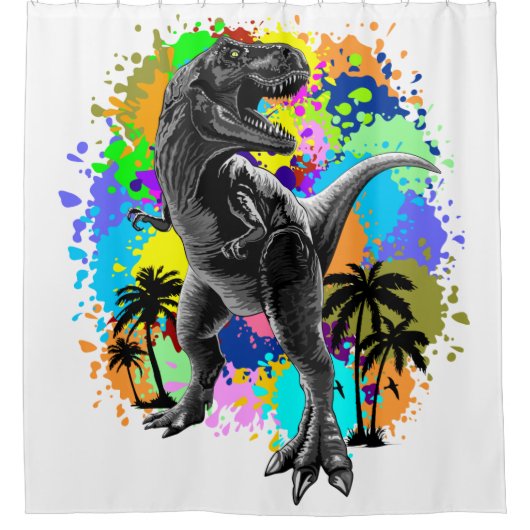 T-Rex Dinosaur Jurassic Reptile on Paint Stains Douchegordijn (Voorkant)
