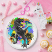T-Rex Dinosaur Jurassic Reptile on Paint Stains Papieren Bordje (Feest)