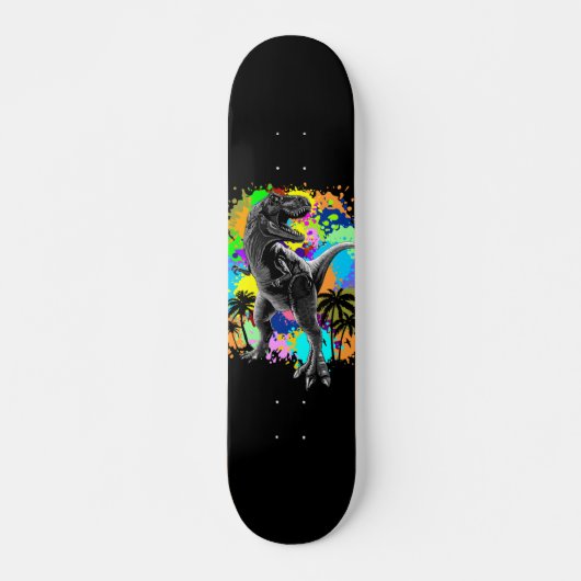 T-Rex Dinosaur Jurassic Reptile on Paint Stains Skateboard (Voorkant)