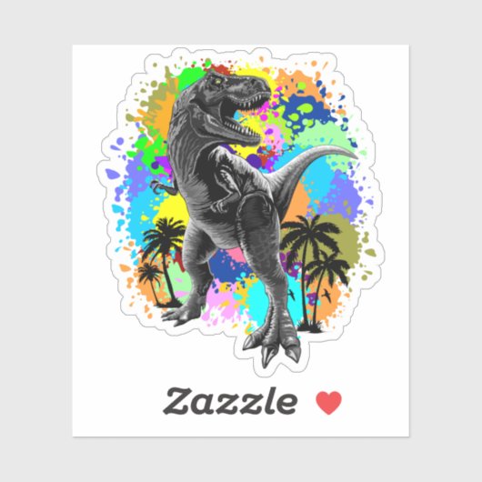 T-Rex Dinosaur Jurassic Reptile on Paint Stains Sticker (Vel)