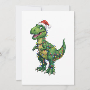 T-Rex Dinosaur Kerstman Hoed Kerstverlichting Grap Bedankkaart