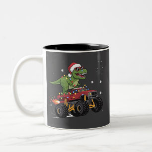 T-Rex Dinosaur Kerstmis Monster Truck Tweekleurige Koffiemok