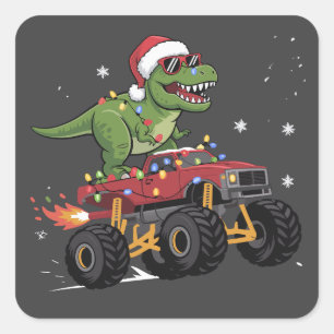 T-Rex Dinosaur Kerstmis Monstertruck Vierkante Sticker