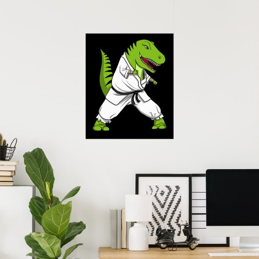 T-Rex Dinosaur Ninja Martial Arts Karate Poster (Thuiskantoor)