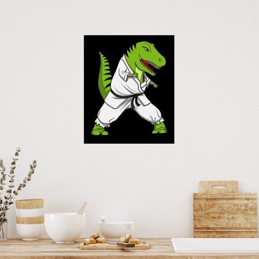 T-Rex Dinosaur Ninja Martial Arts Karate Poster (Keuken)