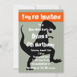 T Rex Dinosaur Orange Anniversaire Fête Invitation