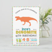 T-Rex Dinosaur Orange Green Invitation moderne (Debout devant)