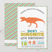 T-Rex Dinosaur Orange Green Invitation moderne (Devant / Derrière)