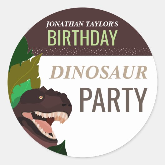 T Rex Dinosaur Party Children's Birthday Ronde Sticker (Voorkant)