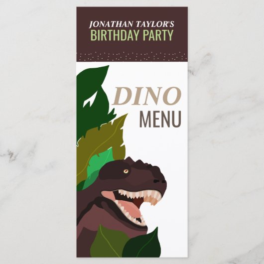 T Rex Dinosaur Party Kinderverjaardagsmenu Menu (Voorkant)