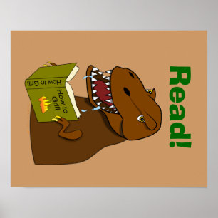 T Rex Dinosaur Reading Funny School Education Poster