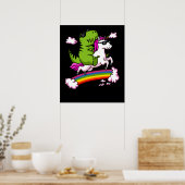 T-Rex Dinosaur Riding Magical Unicorn Rainbow Poster (Keuken)