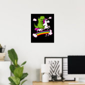 T-Rex Dinosaur Riding Magical Unicorn Rainbow Poster (Thuiskantoor)
