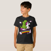 T-Rex Dinosaur Riding Magical Unicorn Rainbow T-shirt (Voorkant volledig)