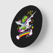 T-Rex Dinosaur Riding Unicorn Birthday Party Ronde Klok (Hoek)