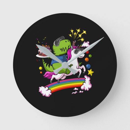 T-Rex Dinosaur Riding Unicorn Birthday Party Ronde Klok (Voorkant)