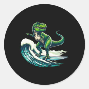 T-rex Dinosaur Surft Surfer Surfplank Cadeau Voor Ronde Sticker