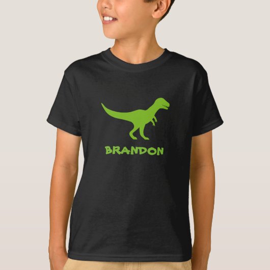 T rex dinosaur t shirt personalized with kids name (Voorkant)
