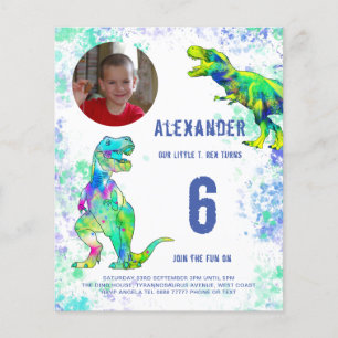 T Rex Dinosaur Verjaardagsfeest Foto Budget Flyer