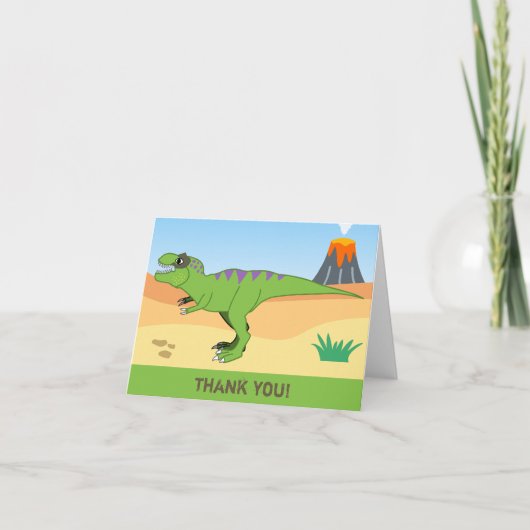 T-Rex Dinosaur & Volcano Anniversaire Merci Cartes (Devant)