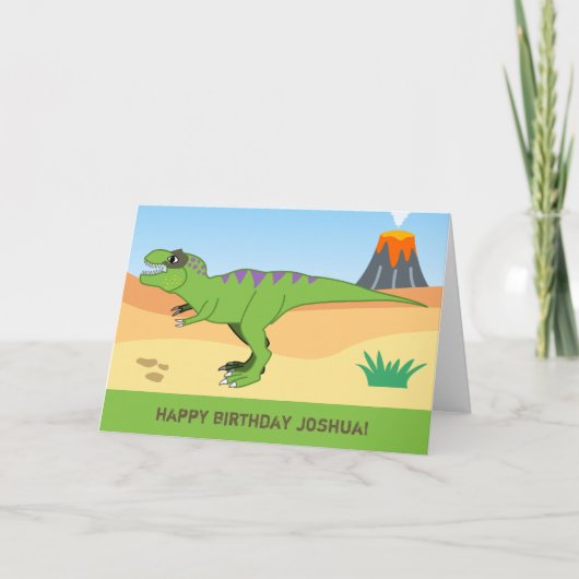 T-Rex Dinosaur & Volcano Bonne carte d'anniversair (Devant)