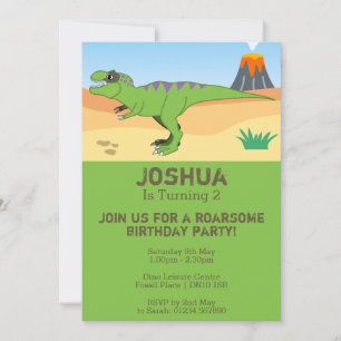 T-Rex Dinosaur & Vulkaan 2e Verjaardagsfeestje Kaart