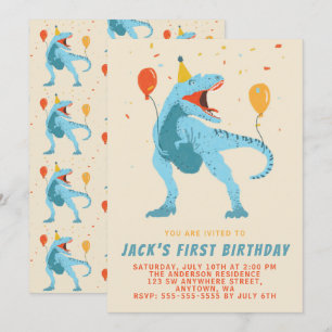T-Rex Dinosaur Watercolor Verjaardagsfeestje Kaart