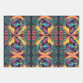 T-Rex Dinosaur Wrapping Paper Flat Sheet Set van 3 (Voorkant)