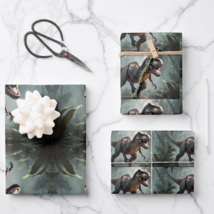 T-Rex Dinosaur Wrapping Paper Flat Sheet Set van 3